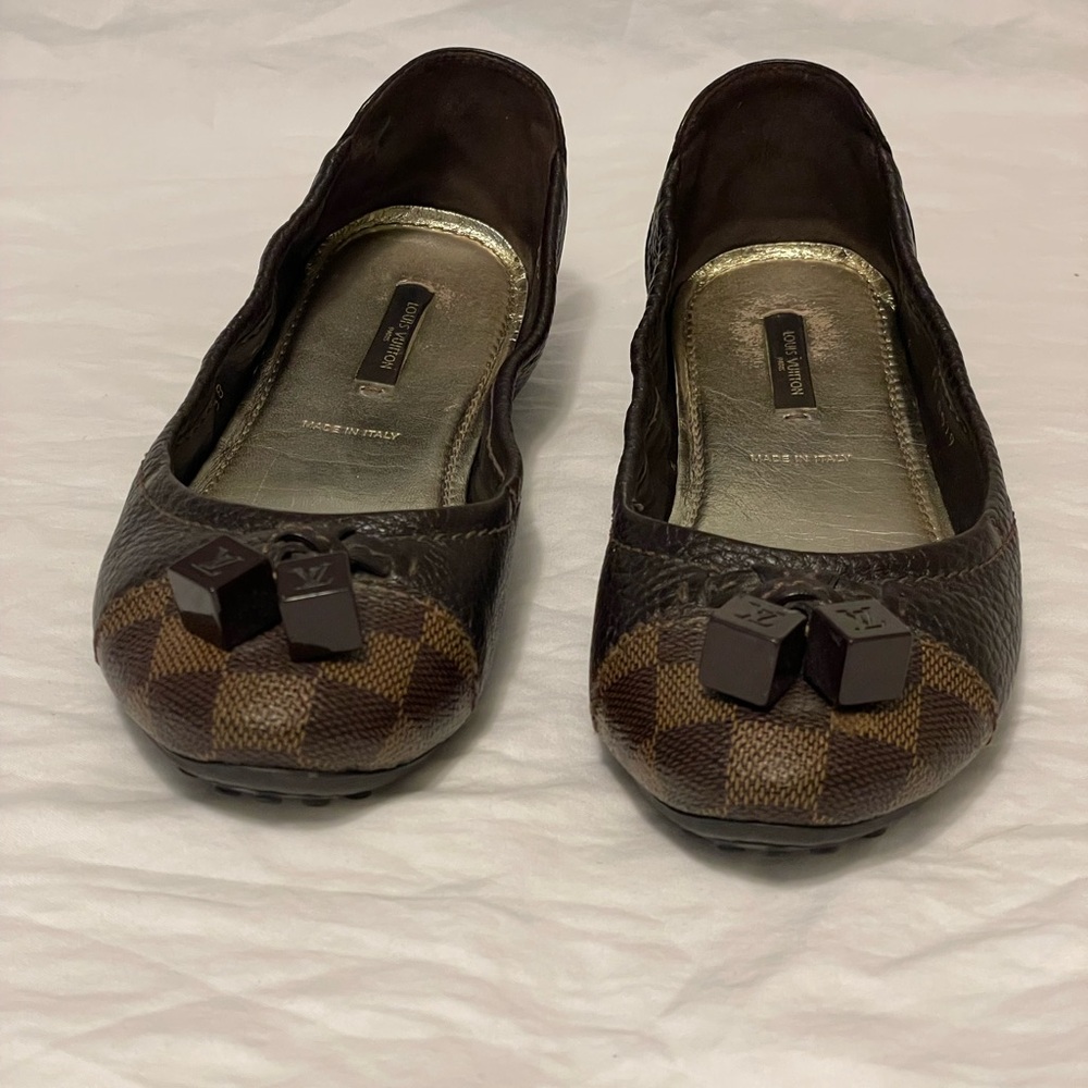 Louis Vuitton Ballerina Damier Leather Flats with Metallic Accents